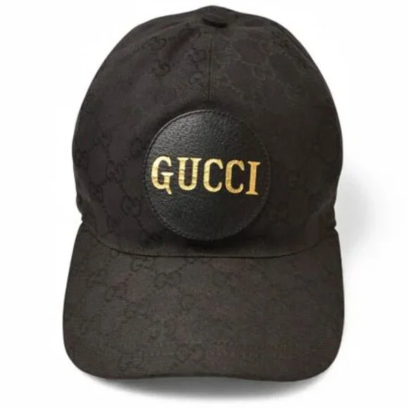Gucci Baseball Cap Hat Gold Foil Embossed GG Black 4 Hg53 1060 Size